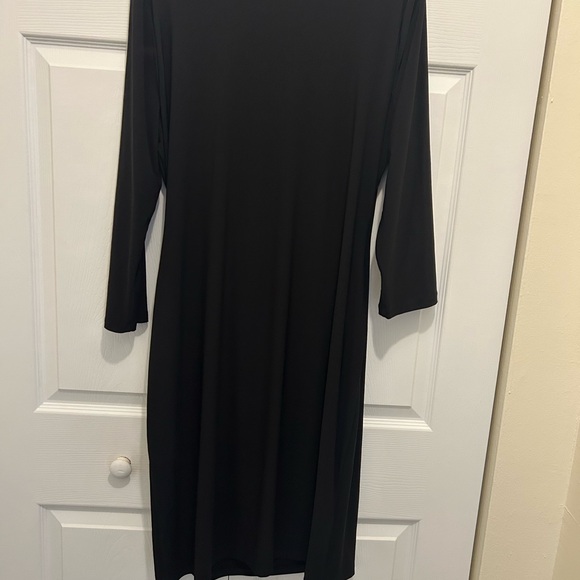 Ann Klien Black Faus Stretch Wrap around Dress Size 16. 3/4 Length sleeves. - Picture 3 of 5